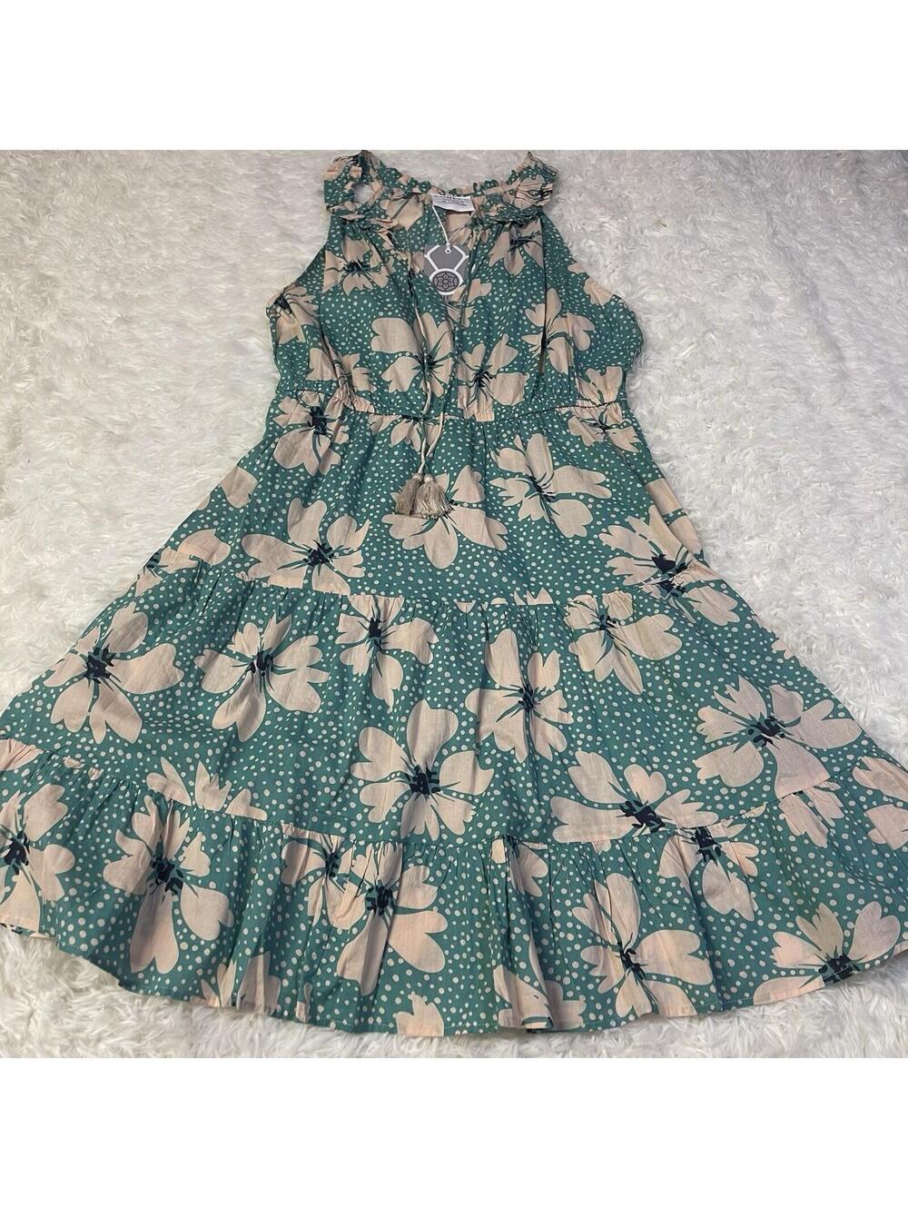 Myra Ladies Fiona's Floral A-Line Turquoise Dress BSE-11109-D